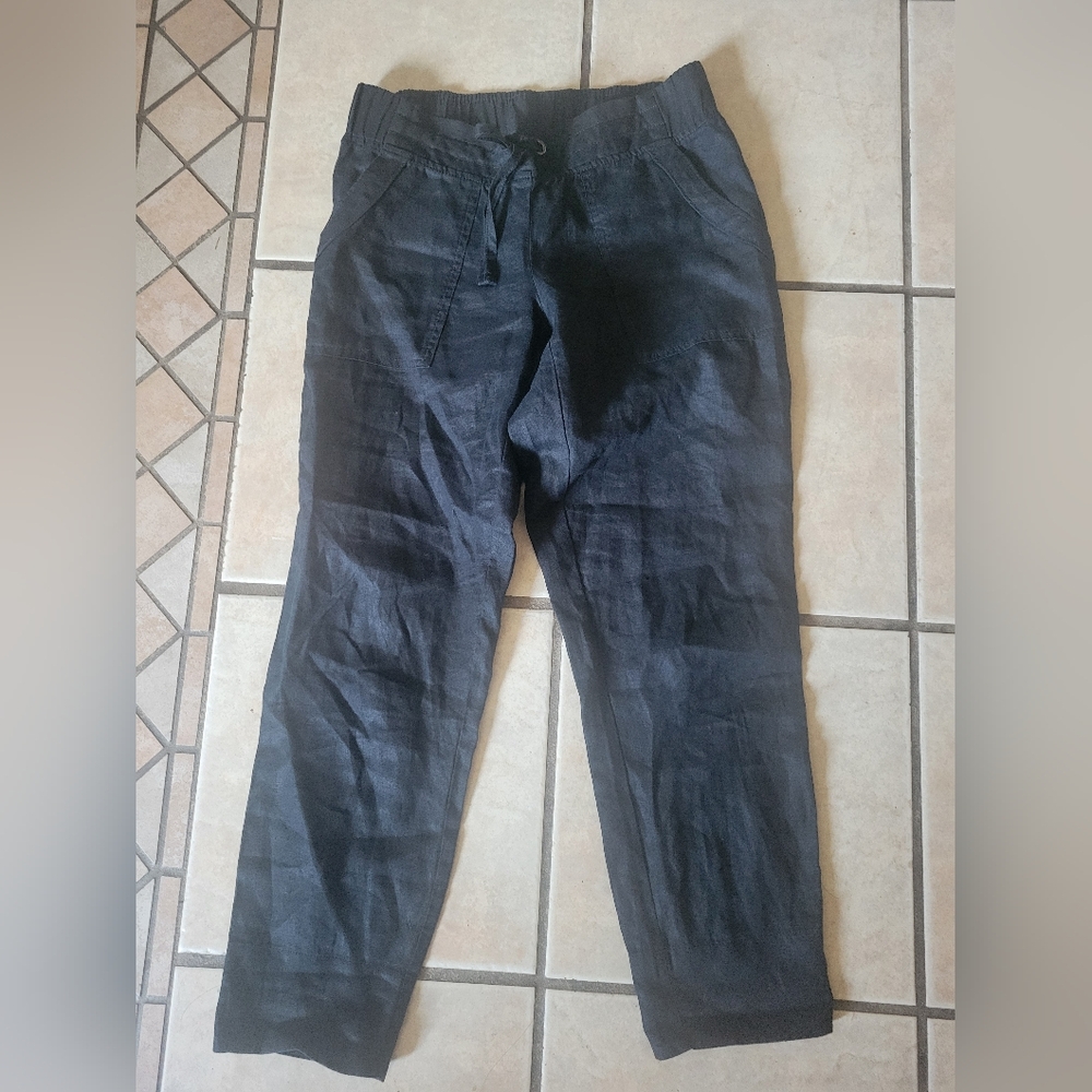 Athleta Black Elastic Waist Linen Pants